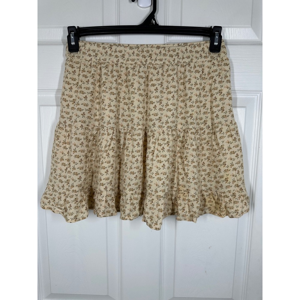 American Eagle Mini Skirt Womens Small Cream Floral Tiered‎ Ruffle Boho Skirt - Picture 2 of 7